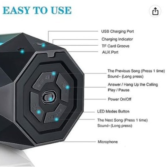 Wireless Bluetooth RGB LED Modes Button Speaker - Picture 2 of 12